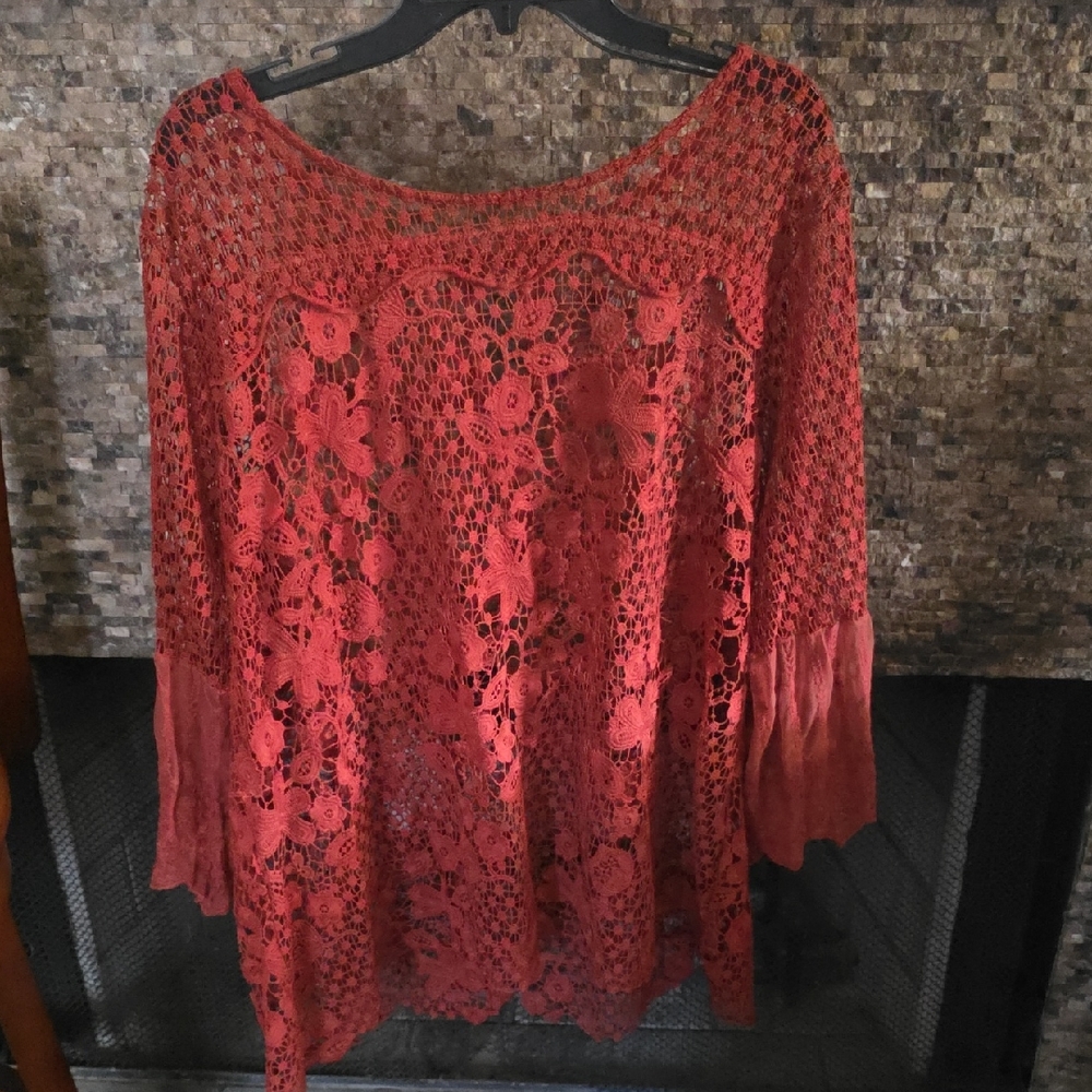 Elegant Lace Women's Top in Coral